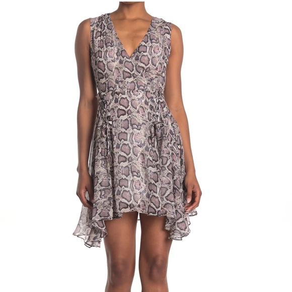 All Saints Miller Kukio Snakeskin Print Lace Ribbon Flare Dress - Picture 3 of 12